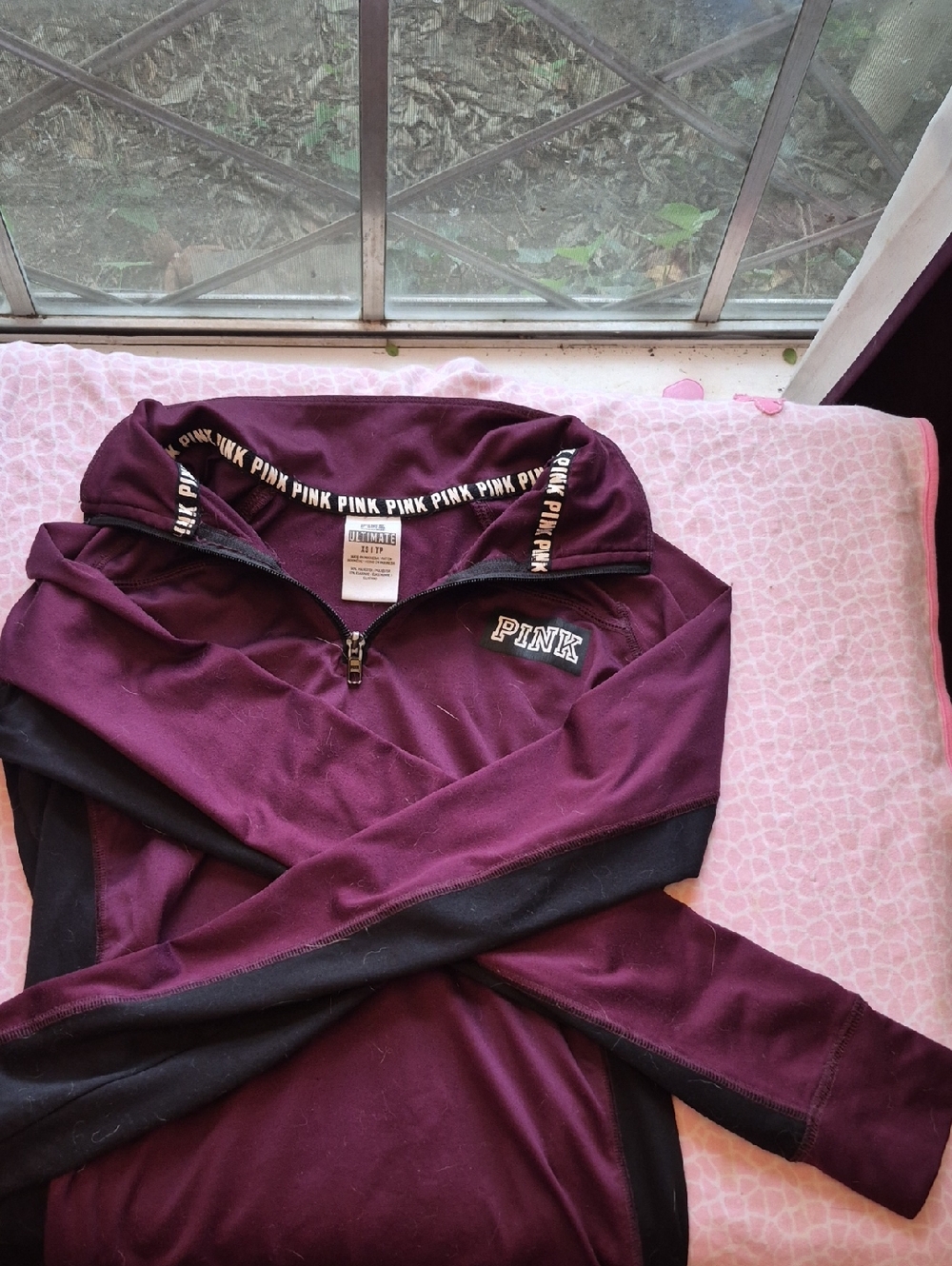 Victoria's Secret PINK Maroon Half-Zip Pullover with Black Trim